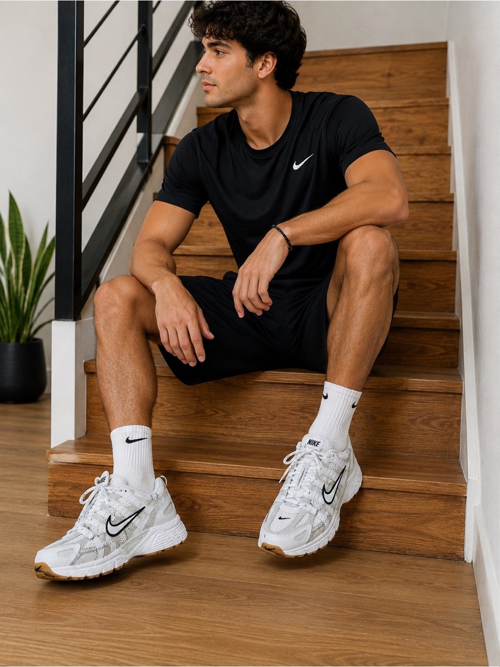 Nike Black Tee & Shorts with White Nike Sneakers